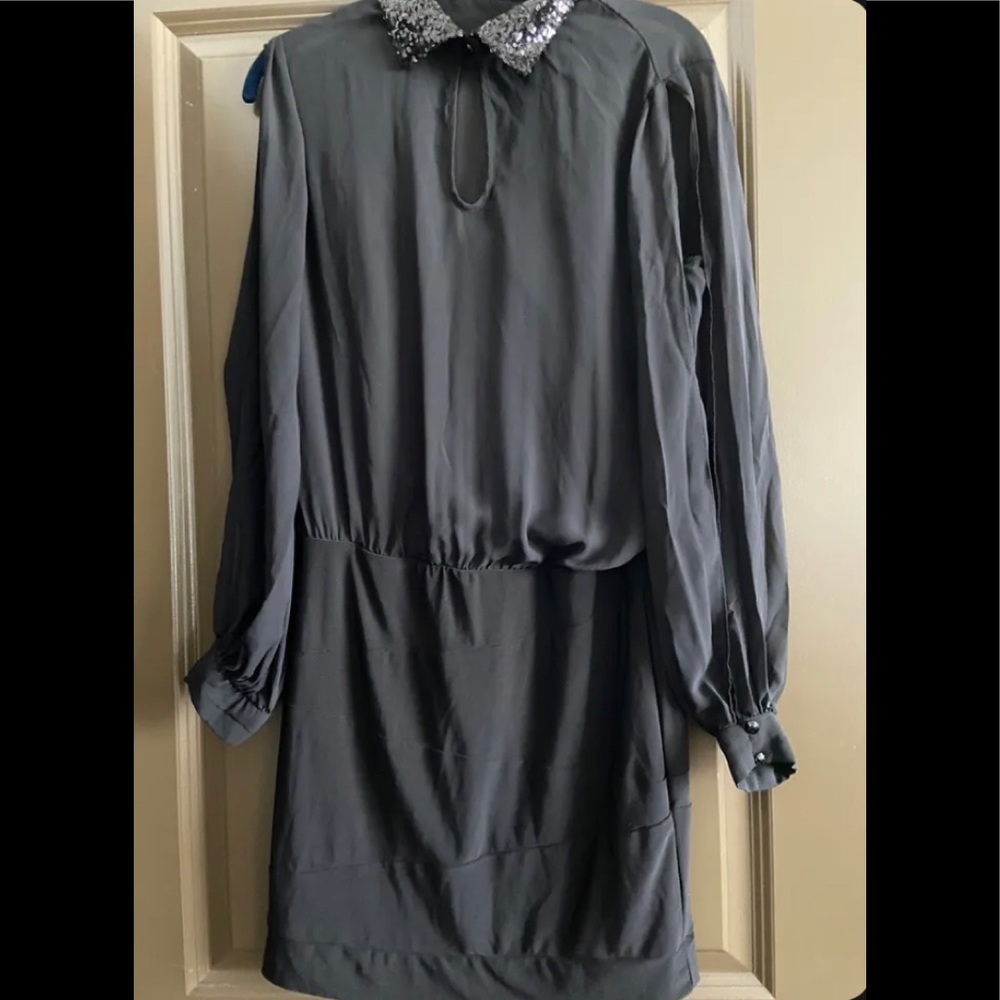 Bisuo Bisou Woman’s Sexy Sheer Top Slit Sleeve Sequin Collar Size 4